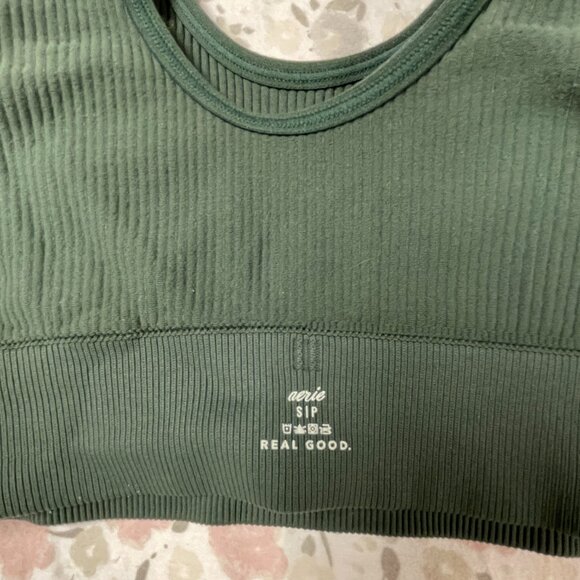 aerie SMALL Ribbed Sports Bra / Top - Dark Green - removable pads included - Picture 7 of 11